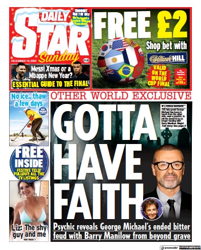 Daily Star Sunday Newspaper Front Page for 18 December 2022