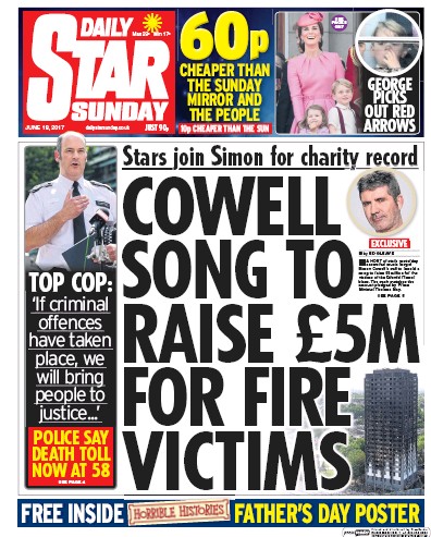 Daily Star Sunday Newspaper Front Page for 18 June 2017