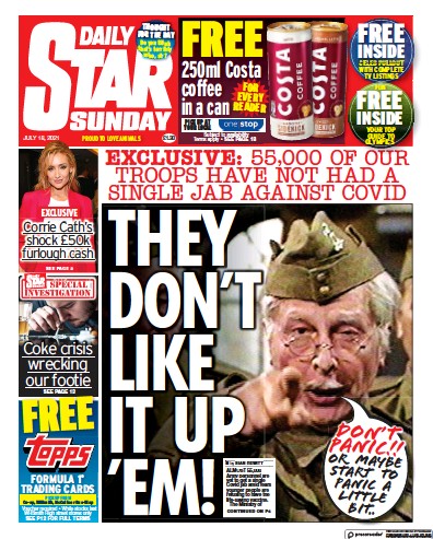 Daily Star Sunday (UK) Newspaper Front Page for 18 July 2021