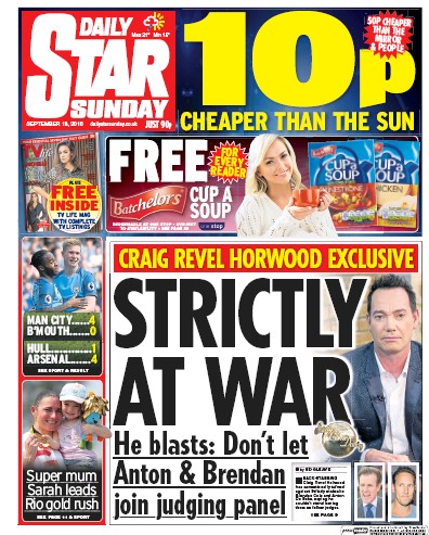 Daily Star Sunday (UK) Newspaper Front Page for 18 September 2016