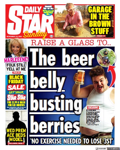 Daily Star Sunday Newspaper Front Page for 19 November 2023