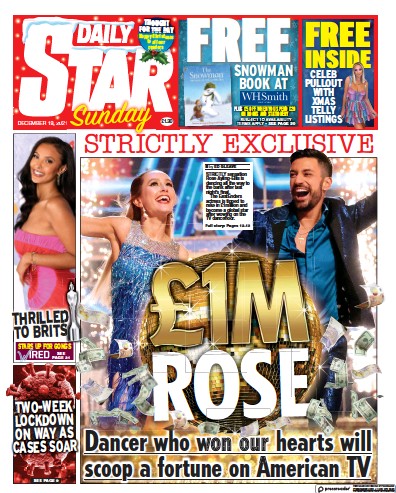 Daily Star Sunday (UK) Newspaper Front Page for 19 December 2021