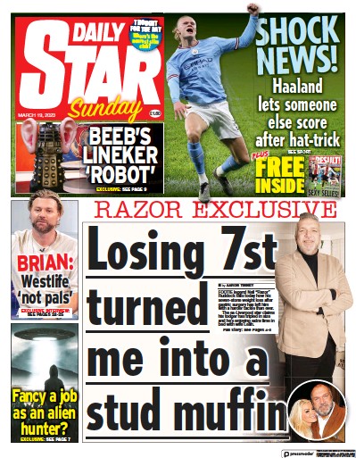 Daily Star Sunday (UK) Newspaper Front Page for 19 March 2023