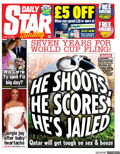 Daily Star Sunday (UK) Newspaper Front Page for 19 June 2022
