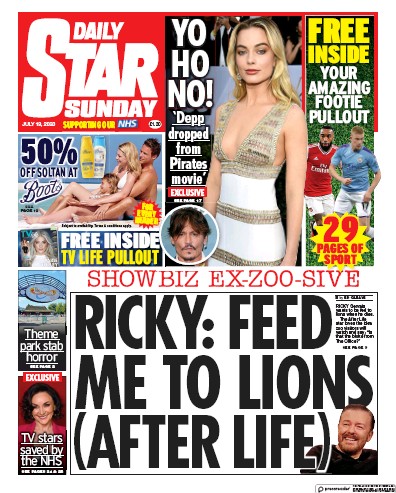 Daily Star Sunday Newspaper Front Page for 19 July 2020