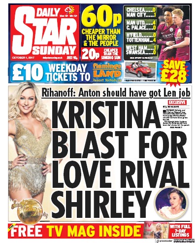 Daily Star Sunday Newspaper Front Page for 1 October 2017