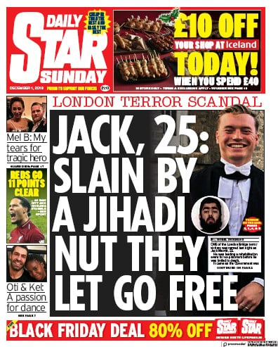 Daily Star Sunday Newspaper Front Page for 1 December 2019