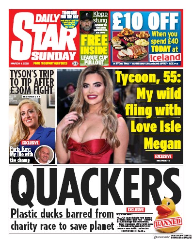 Daily Star Sunday Newspaper Front Page for 1 March 2020