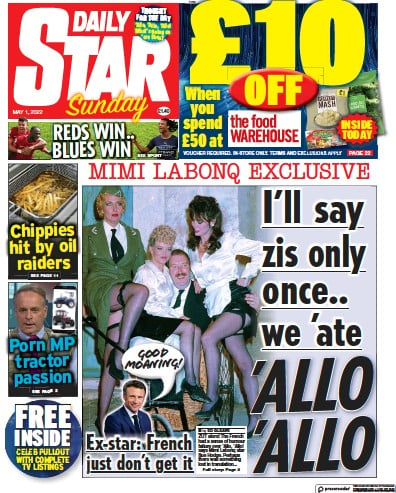 Daily Star Sunday (UK) Newspaper Front Page for 1 May 2022