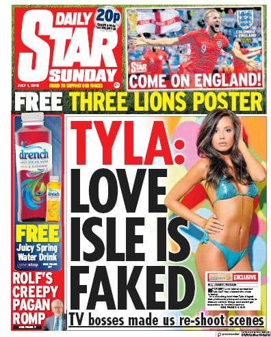 Daily Star Sunday Newspaper Front Page for 1 July 2018