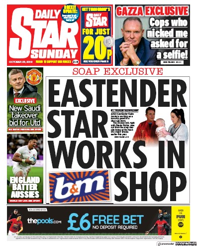 Daily Star Sunday Newspaper Front Page for 20 October 2019