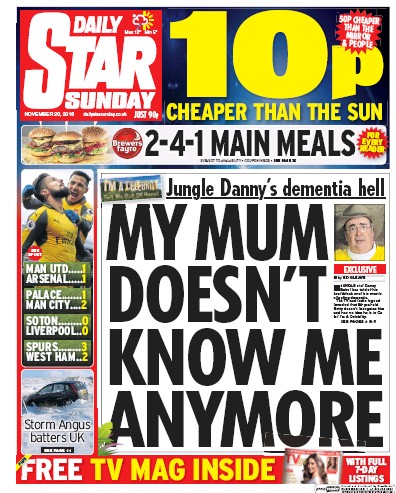 Daily Star Sunday Newspaper Front Page for 20 November 2016