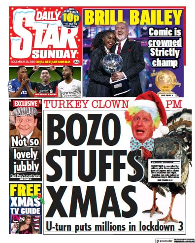 Daily Star Sunday Newspaper Front Page for 20 December 2020
