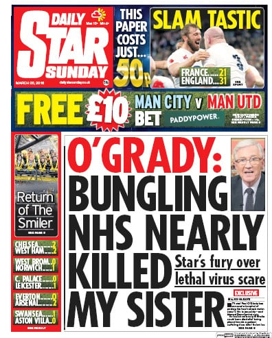 Daily Star Sunday Newspaper Front Page for 20 March 2016