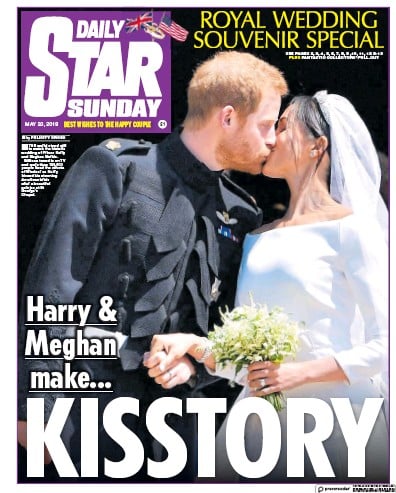 Daily Star Sunday (UK) Newspaper Front Page for 20 May 2018