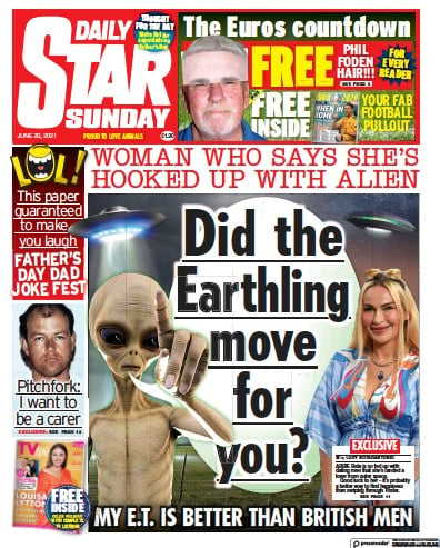 Daily Star Sunday (UK) Newspaper Front Page for 20 June 2021