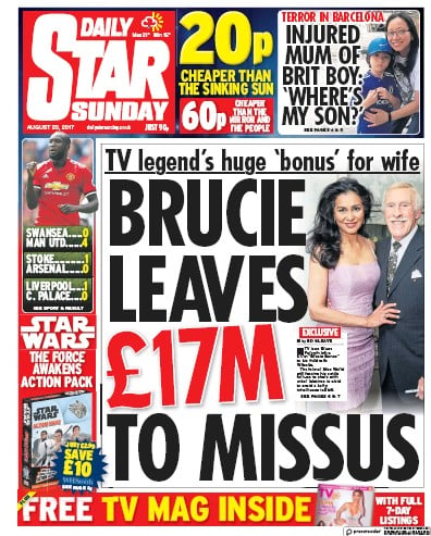 Daily Star Sunday Newspaper Front Page for 20 August 2017
