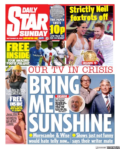 Daily Star Sunday (UK) Newspaper Front Page for 20 September 2020