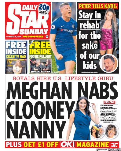 Daily Star Sunday Newspaper Front Page for 21 October 2018