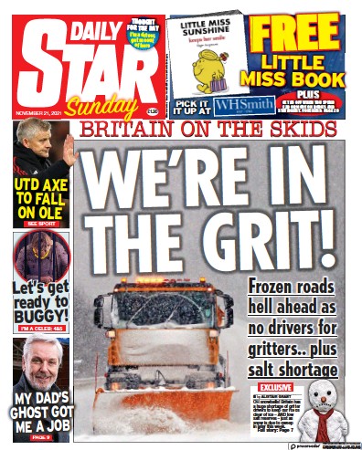 Daily Star Sunday (UK) Newspaper Front Page for 21 November 2021