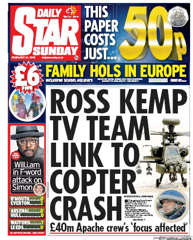 Daily Star Sunday Newspaper Front Page for 21 February 2016