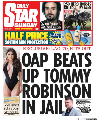 Daily Star Sunday Newspaper Front Page for 21 July 2019