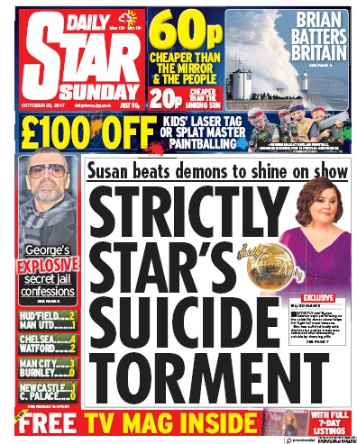 Daily Star Sunday Newspaper Front Page for 22 October 2017