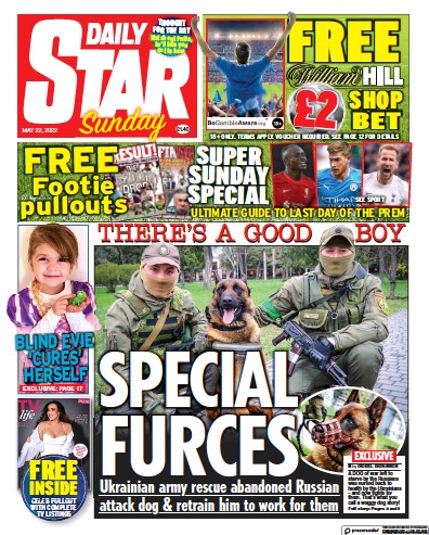Daily Star Sunday (UK) Newspaper Front Page for 22 May 2022