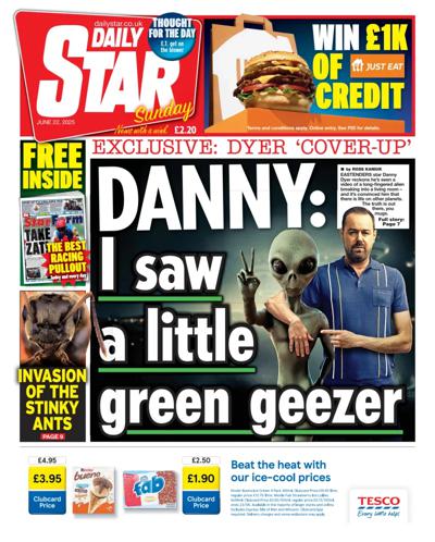 Daily Star Sunday (UK) Newspaper Front Page for 22 June 2025