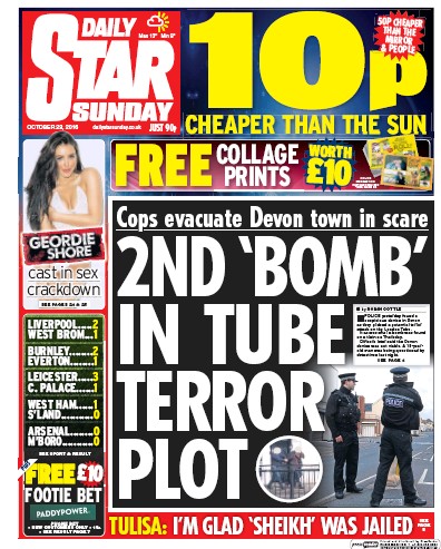 Daily Star Sunday Newspaper Front Page for 23 October 2016