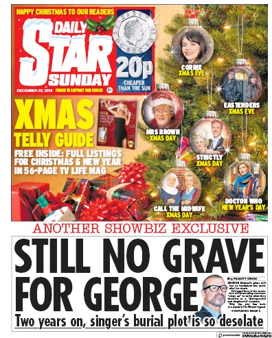 Daily Star Sunday (UK) Newspaper Front Page for 23 December 2018