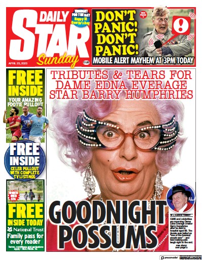 Daily Star Sunday (UK) Newspaper Front Page for 23 April 2023