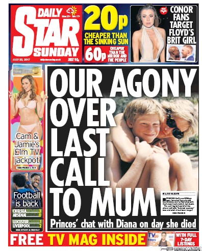 Daily Star Sunday Newspaper Front Page for 23 July 2017