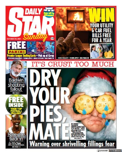 Daily Star Sunday (UK) Newspaper Front Page for 24 October 2021
