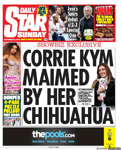 Daily Star Sunday Newspaper Front Page for 24 November 2019