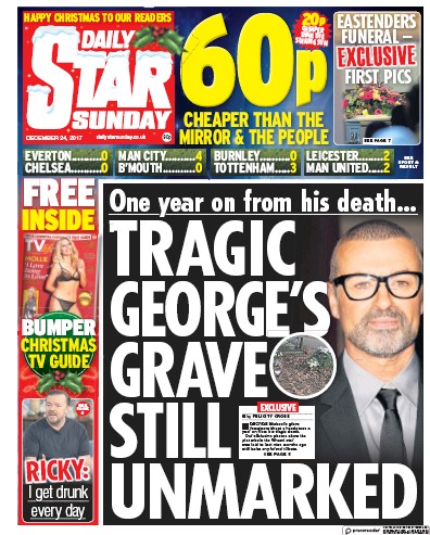 Daily Star Sunday Newspaper Front Page for 24 December 2017