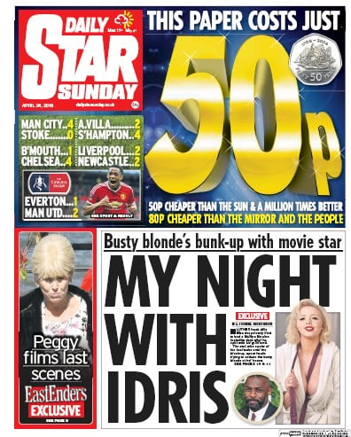 Daily Star Sunday Newspaper Front Page for 24 April 2016