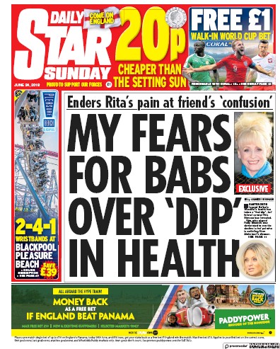 Daily Star Sunday Newspaper Front Page for 24 June 2018