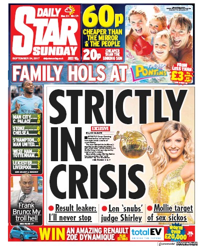 Daily Star Sunday Newspaper Front Page for 24 September 2017