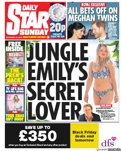 Daily Star Sunday Newspaper Front Page for 25 November 2018