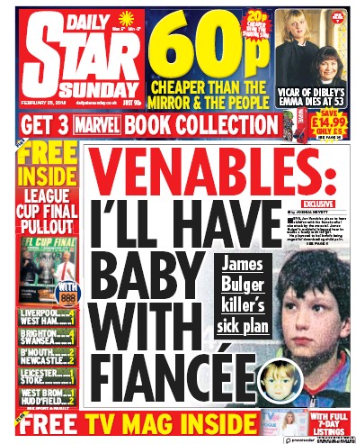 Daily Star Sunday (UK) Newspaper Front Page for 25 February 2018