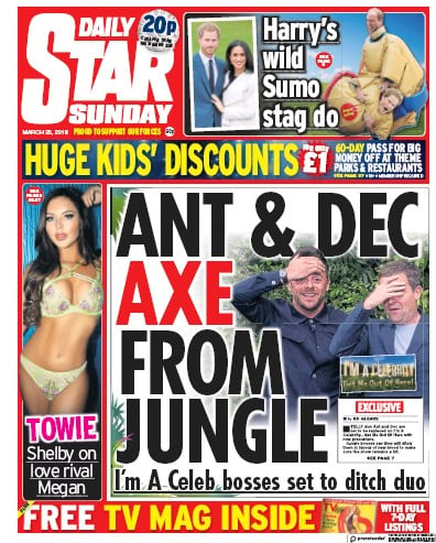 Daily Star Sunday Newspaper Front Page for 25 March 2018