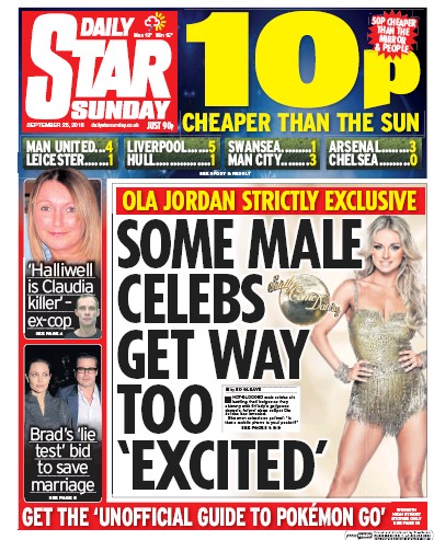 Daily Star Sunday Newspaper Front Page for 25 September 2016