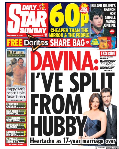 Daily Star Sunday Newspaper Front Page for 26 November 2017
