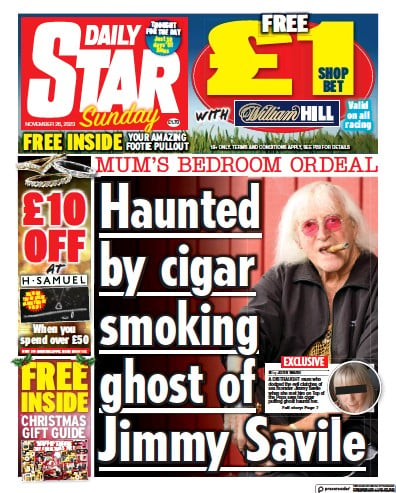 Daily Star Sunday (UK) Newspaper Front Page for 26 November 2023