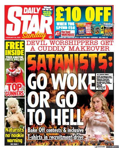 Daily Star Sunday (UK) Newspaper Front Page for 26 February 2023