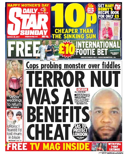 Daily Star Sunday Newspaper Front Page for 26 March 2017