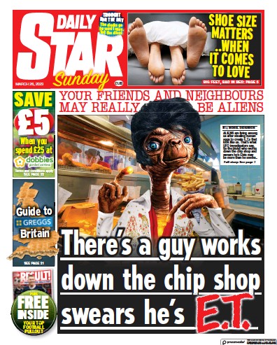 Daily Star Sunday (UK) Newspaper Front Page for 26 March 2023