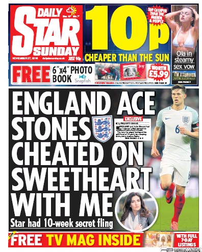 Daily Star Sunday Newspaper Front Page for 27 November 2016