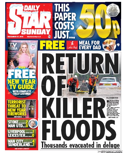 Daily Star Sunday Newspaper Front Page for 27 December 2015